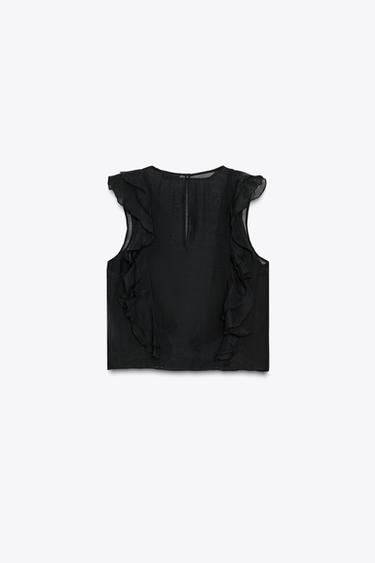 SEMI-SHEER RUFFLED BLOUSE - Black by Zara