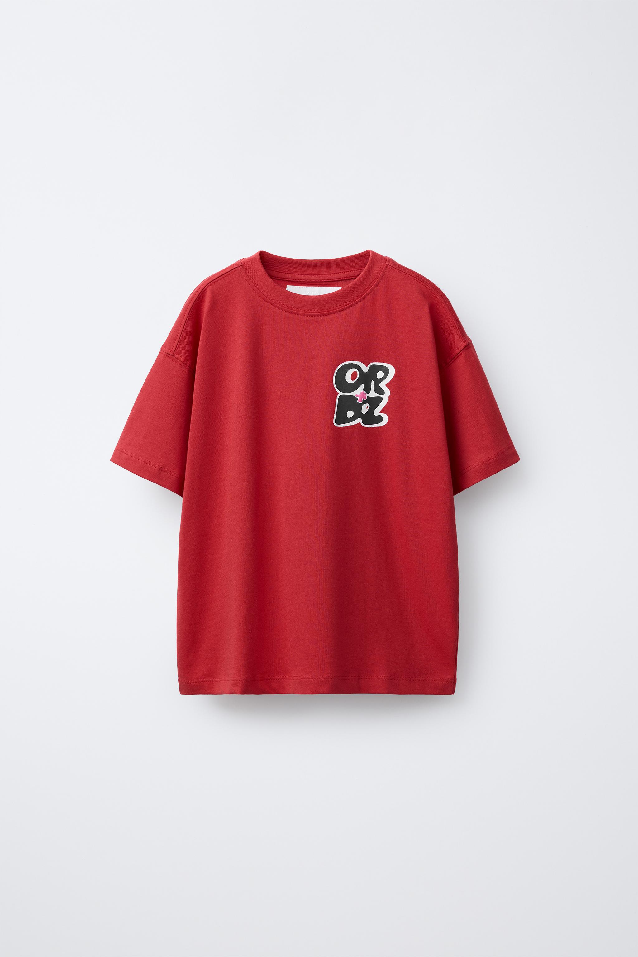 RAISED TEXT PRINT T-SHIRT - Red | ZARA United States
