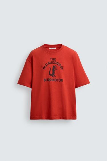 Zara CONTRAST PRINT T-SHIRT - Red