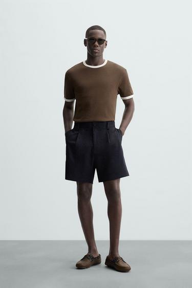 CAMISETA RIB CONTRASTE BÁSICA - Marrón / Crudo de Zara - Imagen 0