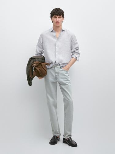 Camisa slim fit rayas lino - Azul de Zara - Imagen 0