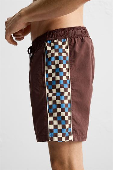 LONG CONTRAST TRIM SWIMMING TRUNKS - Burgundy by Zara - Image 4