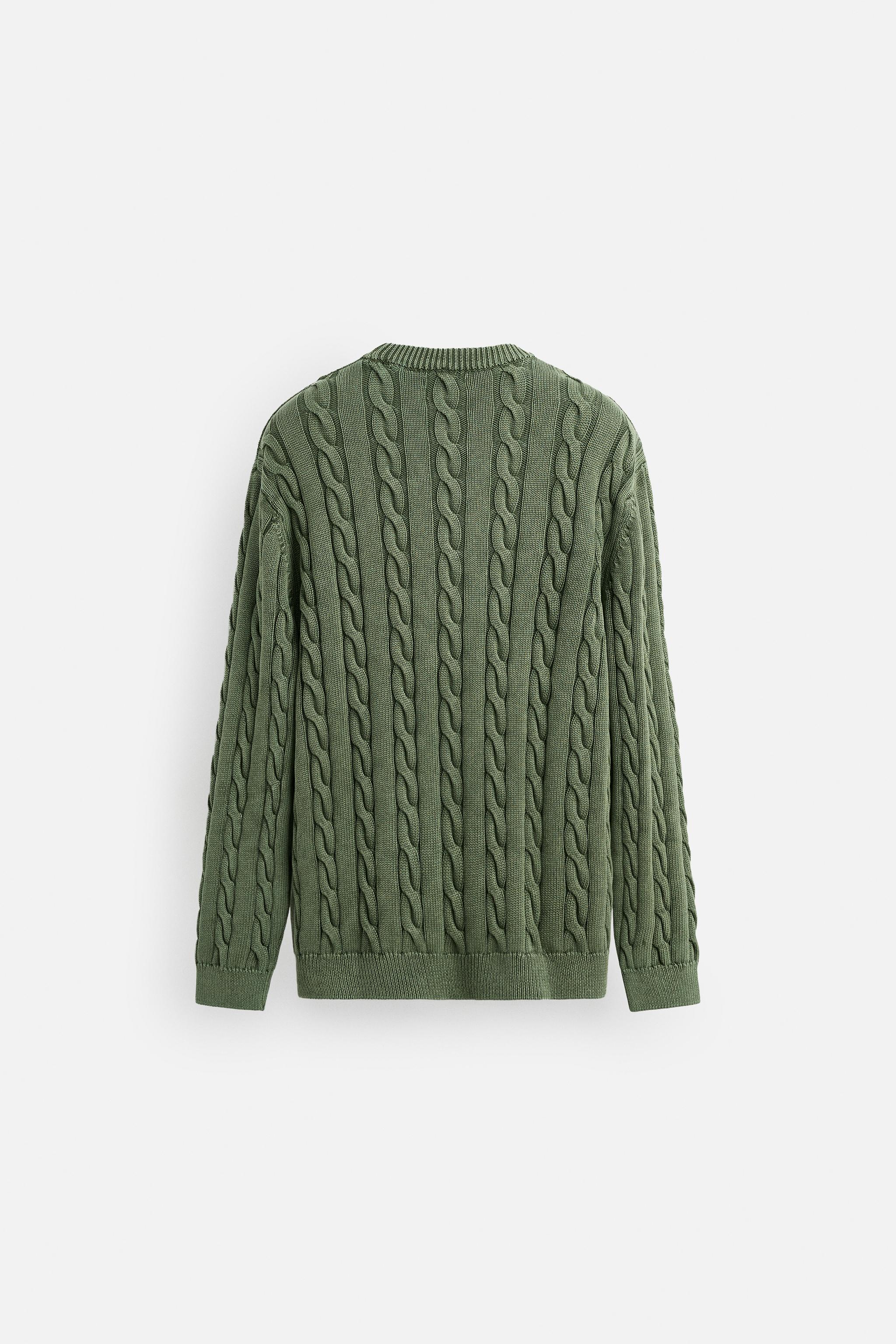 ウォッシュドケーブルニットセーター - グリーン | ZARA Japan
