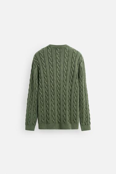 WASHED CABLE-KNIT SWEATER - Green by Zara - Image 7