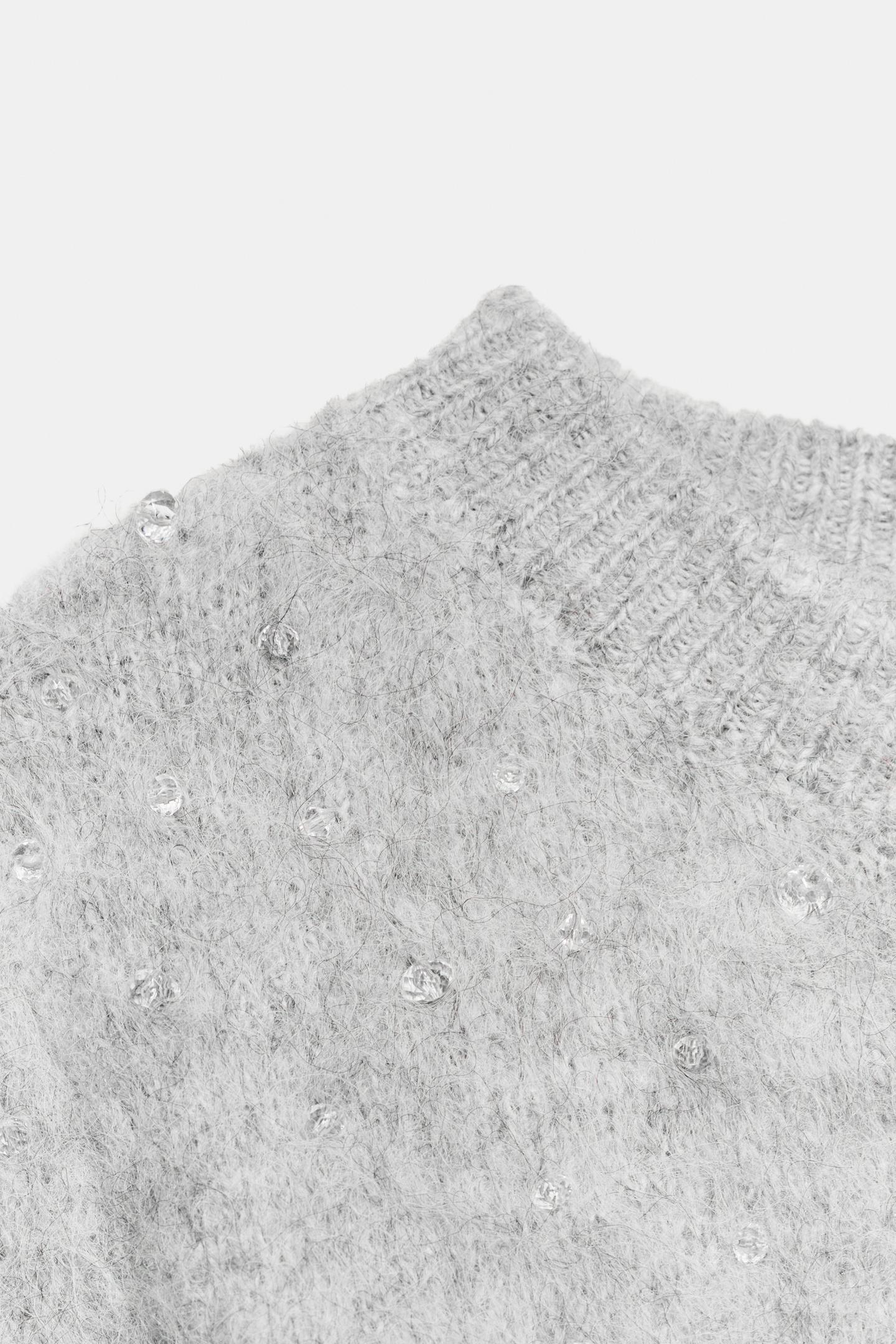 Женский свитер Zara Brushed Effect Beaded Knit, цвет: Серый меланжевый — фото 9