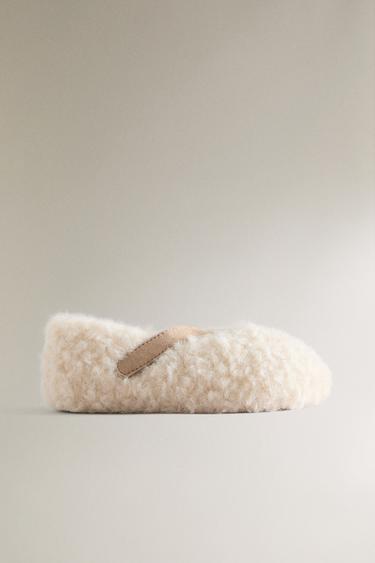 CHILDREN'S FAUX SHEARLING BALLERINAS - Ecru White by Zara