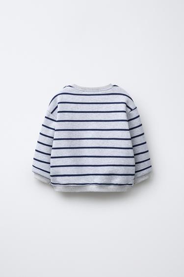 STRIPED BEAR EMBROIDERY SWEATSHIRT - Grey / Blue by Zara - Image 1