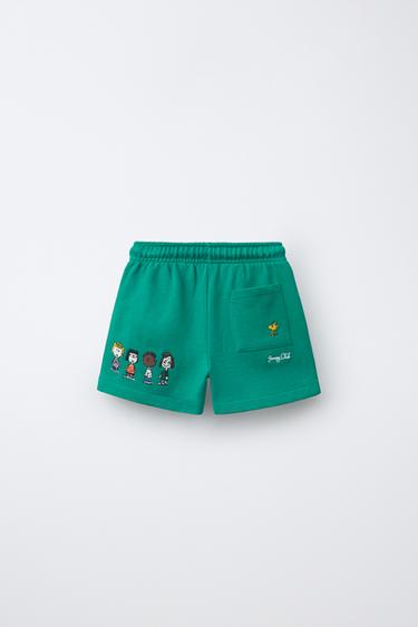 SNOOPY PEANUTS™ EMBROIDERED FLEECE BERMUDA SHORTS - Green by Zara
