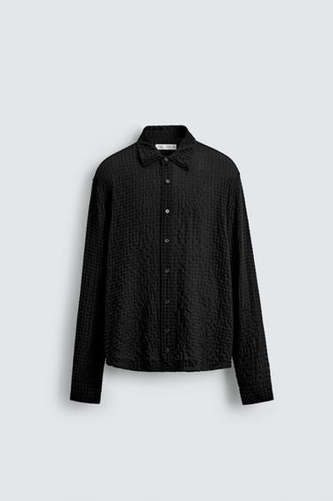 Zara 格紋紋理襯衫 - 黑色