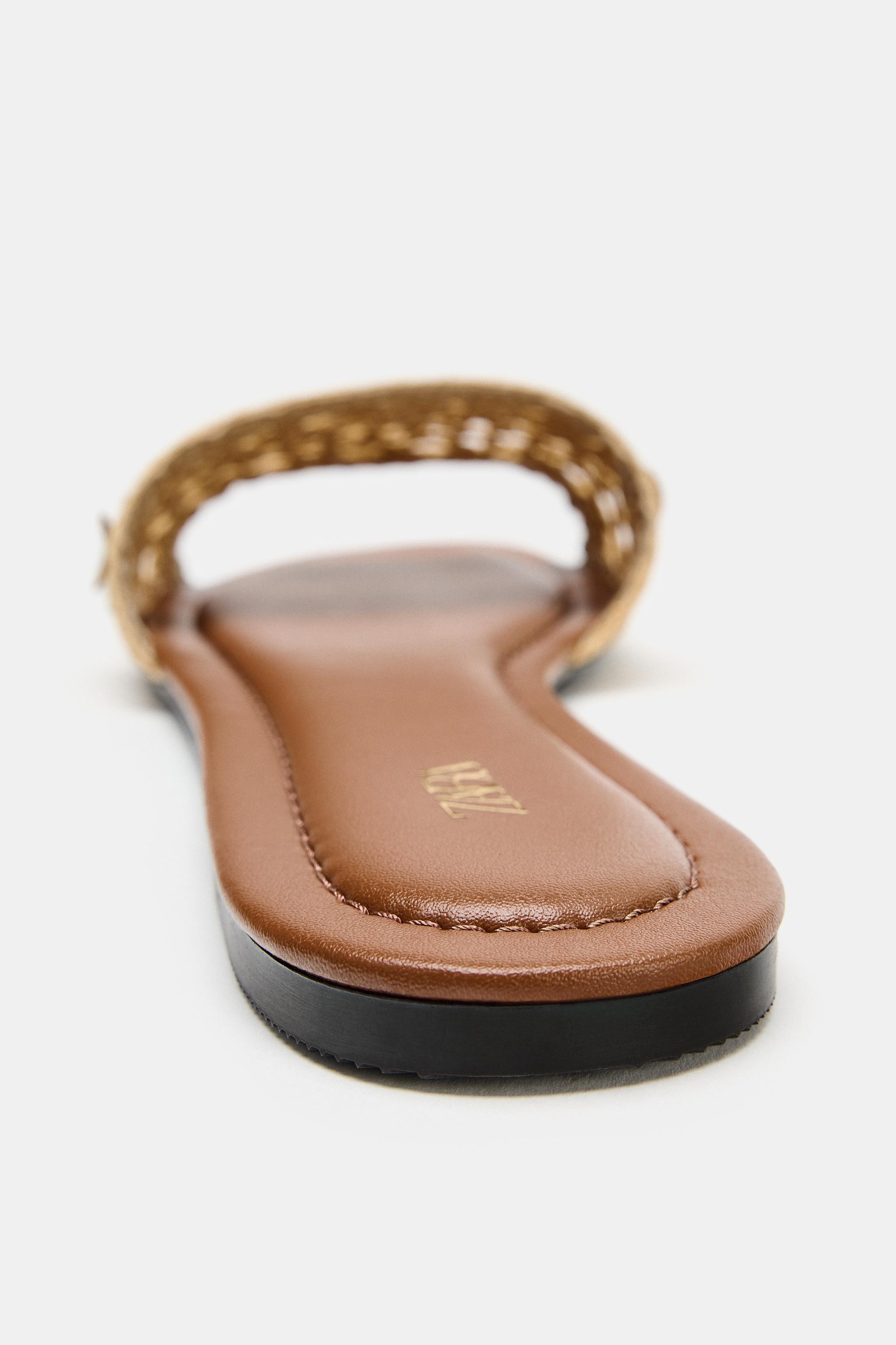 Женские сандалии Zara EMBELLISHED FLAT SLIDE SANDALS — фото 6
