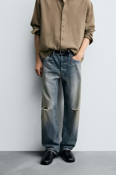 JEAN STRAIGHT FIT REGULAR DÉCHIRÉ - Bleu moyen de Zara - Image 1