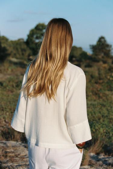 CHEMISE KIMONO COTON - Blanc de Zara - Image 3