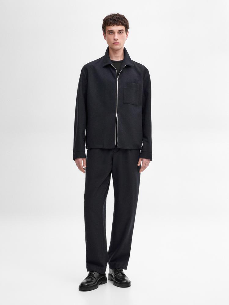 Wool-blend zip-up jacket - Navy blue | ZARA United States