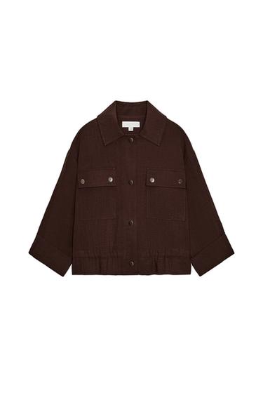 جاكيت قصير بأكمام مطوية - بني الخاص بـ Zara