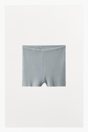 Zaras RIBSTICKADE SHORTS - Gråmelerad blå