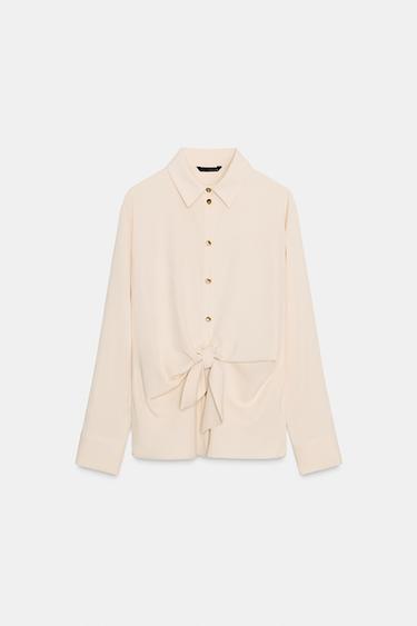 SHIRT WITH WAIST KNOT - Ecru by Zara - Image 0