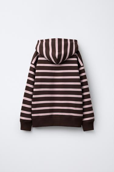 Zara STRIPED HOODIE - Burgundy