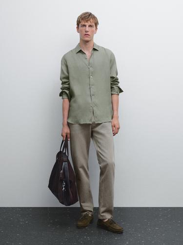 Camisa regular fit 100% lino - Verde claro de Zara