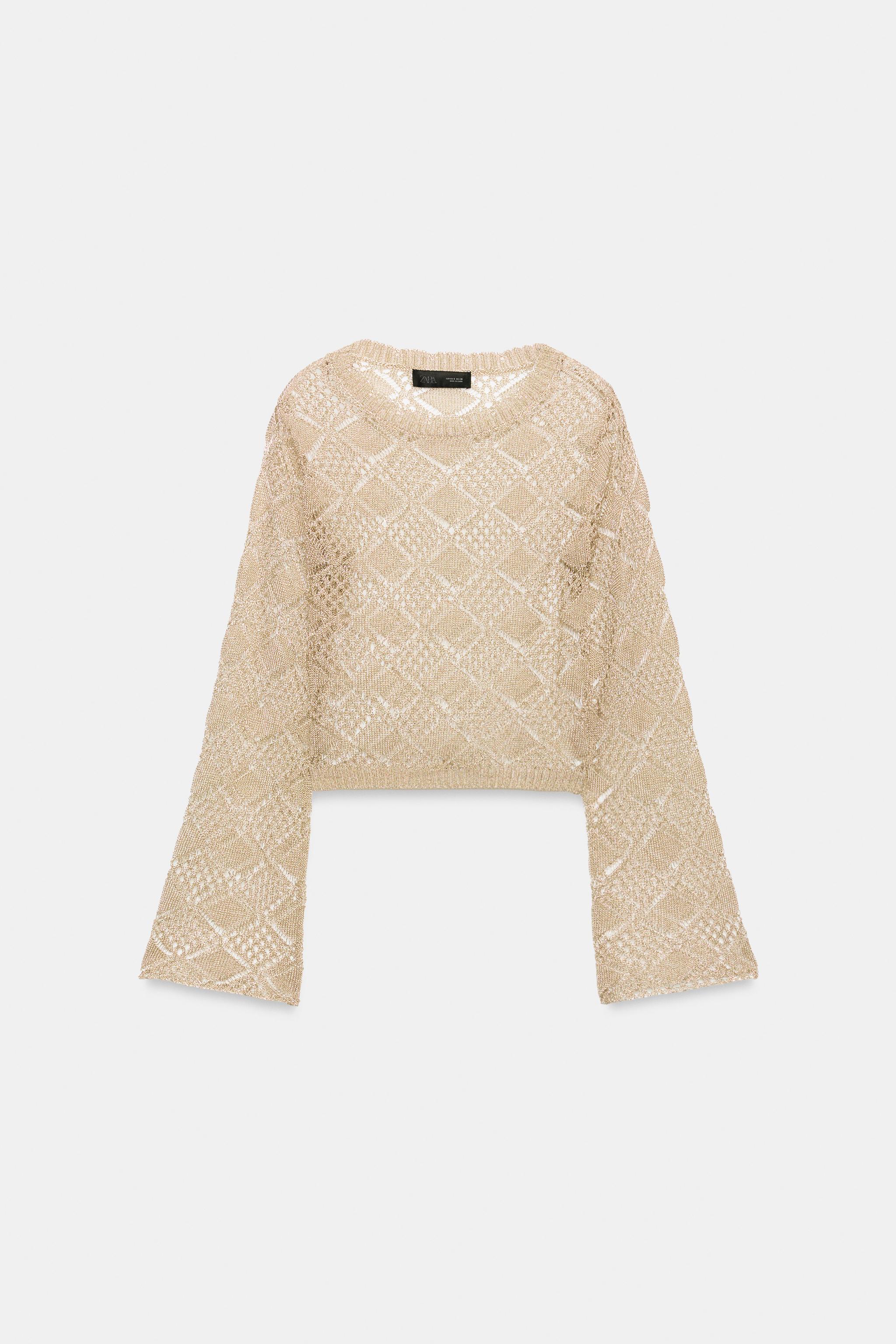 POINTELLE KNIT BELL SLEEVE SWEATER