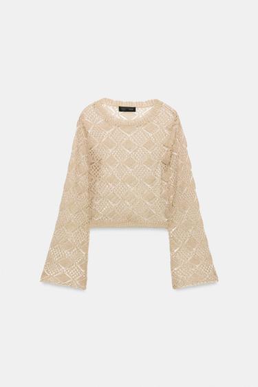 PULL EN MAILLE POINTELLE À MANCHES ÉVASÉES - Doré de Zara - Image 4
