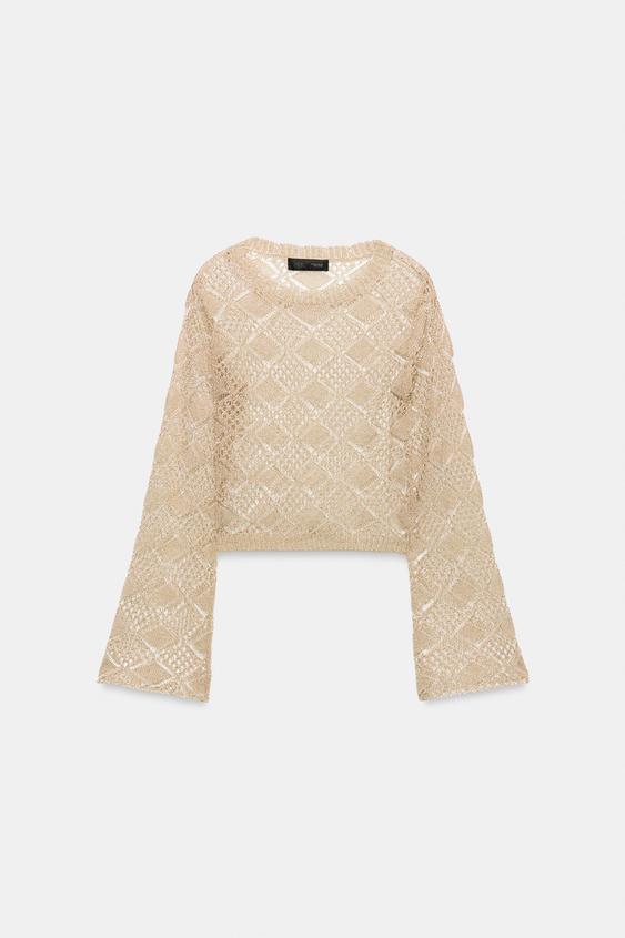 PULL EN MAILLE POINTELLE À MANCHES ÉVASÉES - Doré de Zara - Image 4