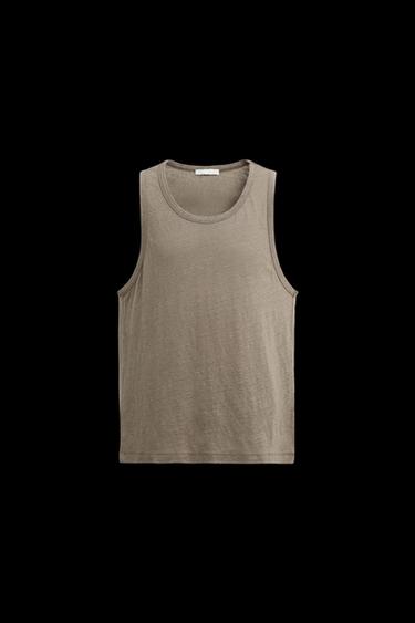 Zara 100% LINEN TANK TOP - Brown / Taupe