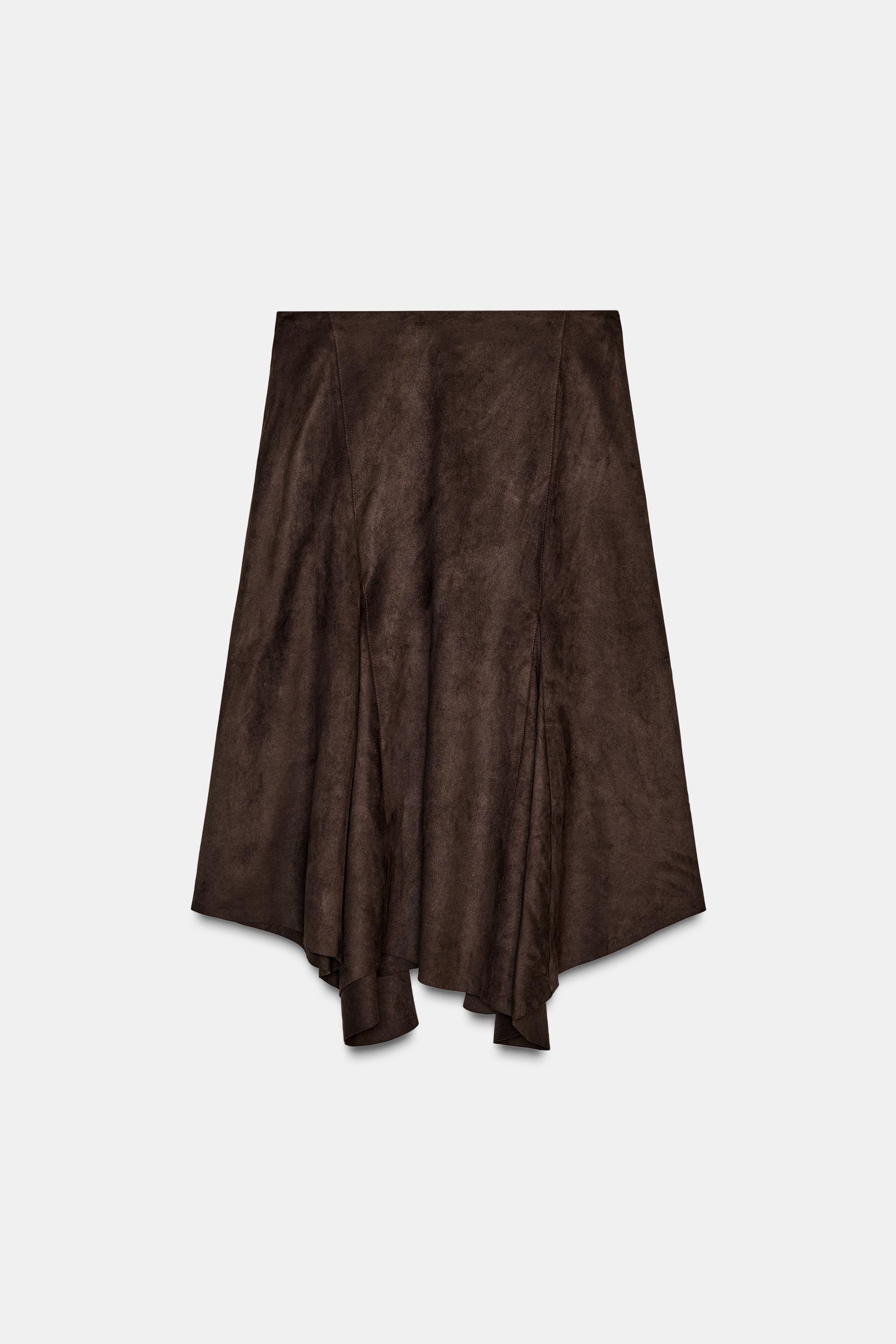 ASYMMETRIC FAUX SUEDE MIDI SKIRT