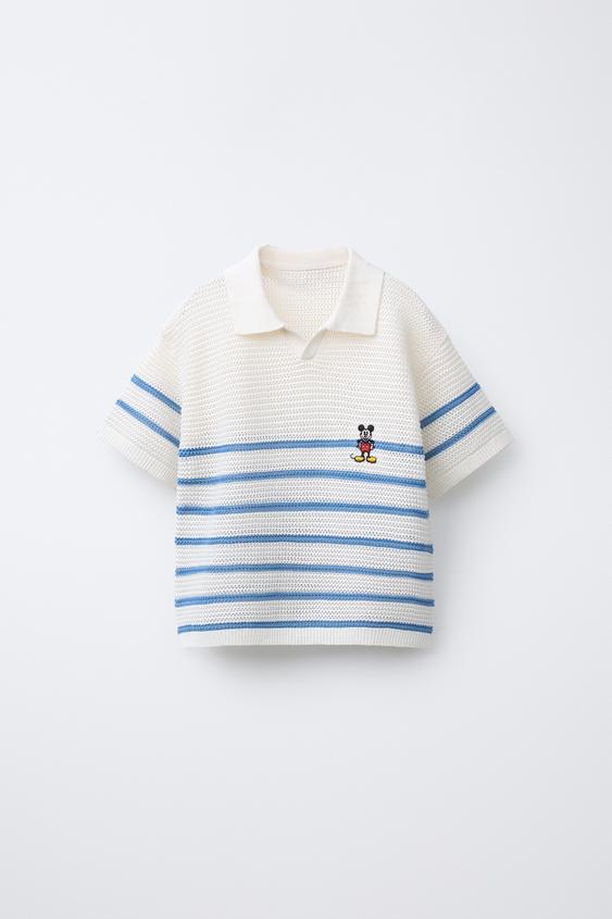 ÁO POLO VẢI COTTON LINEN DỆT KIM HỌA TIẾT CHUỘT MICKEY © DISNEY