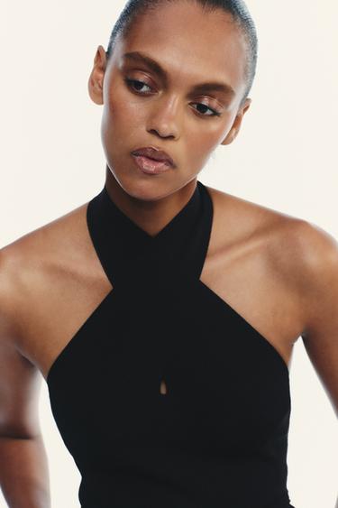 GATHERED KNIT HALTER TOP - Black by Zara - Image 1