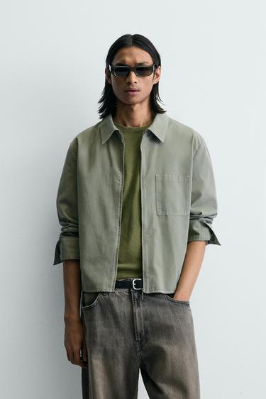 ΚΟΝΤΟ OVERSHIRT ΜΕ ΦΕΡΜΟΥΑΡ - Πράσινο του Zara