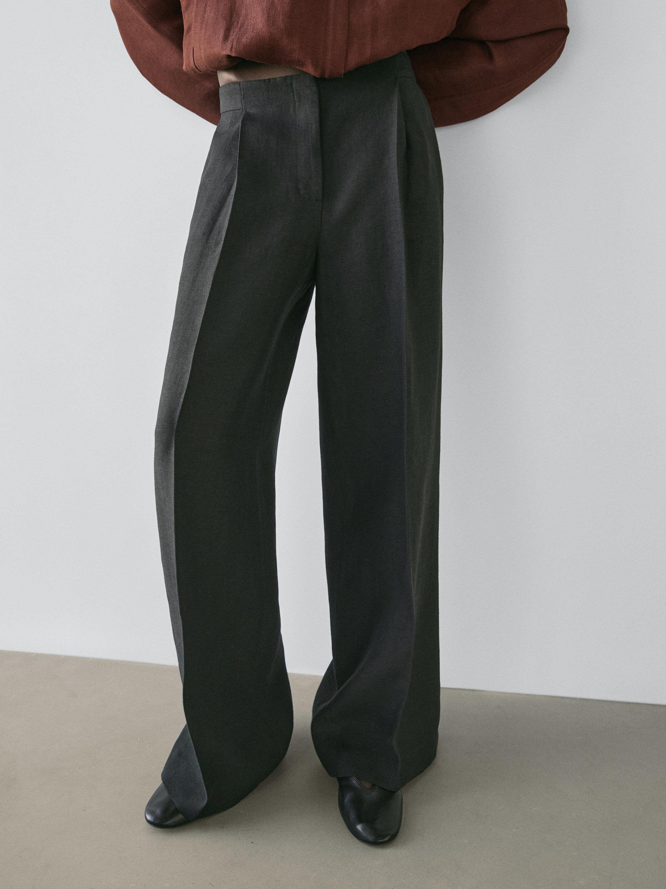 Flowing linen suit trousers