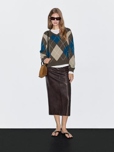 Jersey punto rombos mezcla lana - Azul fuerte de Zara