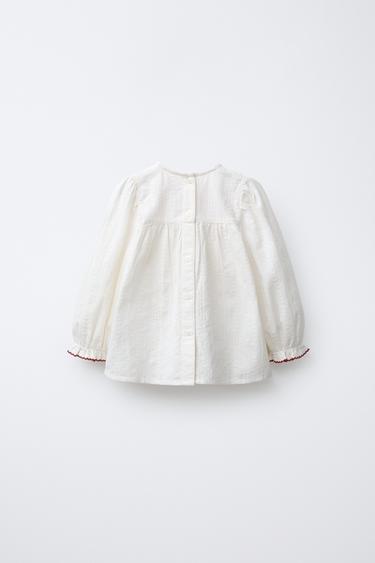 EMBROIDERED SHIRT - Ecru / Red by Zara - Image 1