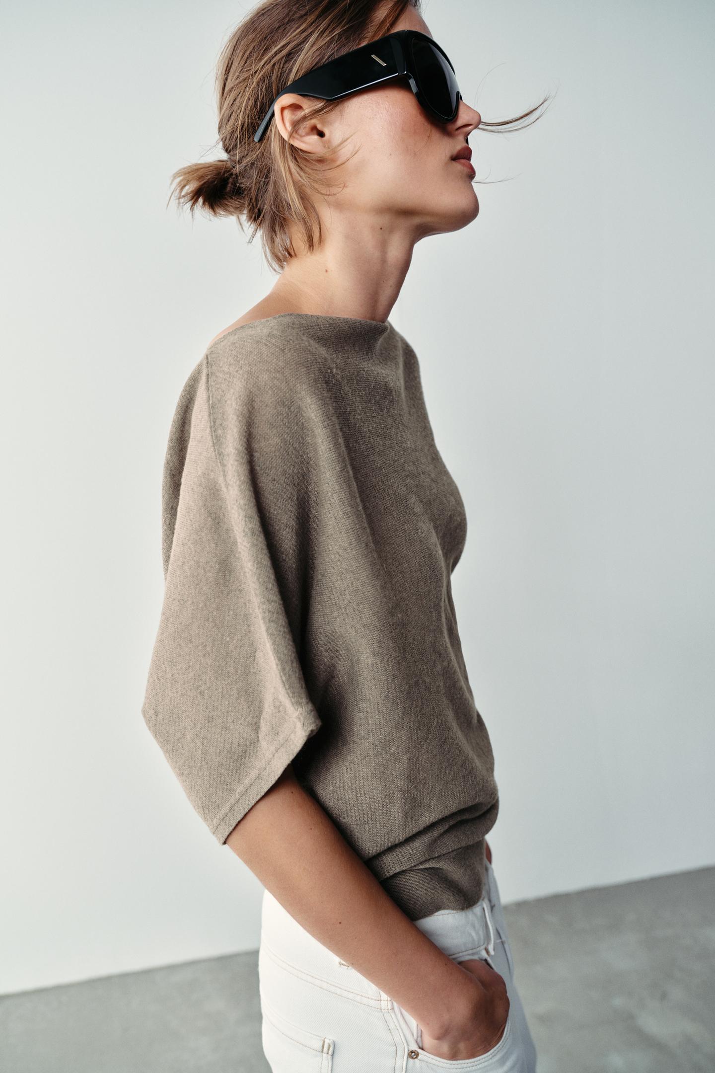 Женский топ Zara Knit Top with Draped Back Neckline, цвет: Серо-коричневый серый — фото 3