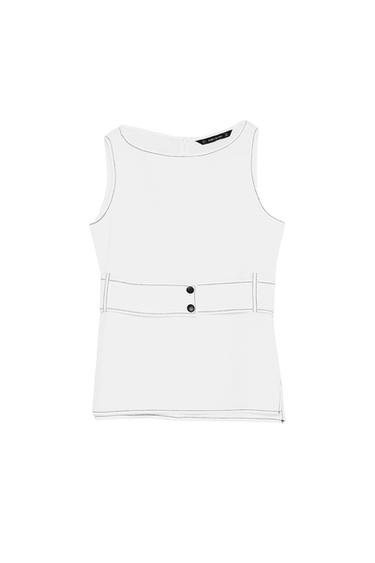 TOP WITH BELT AND TOPSTITCHING
