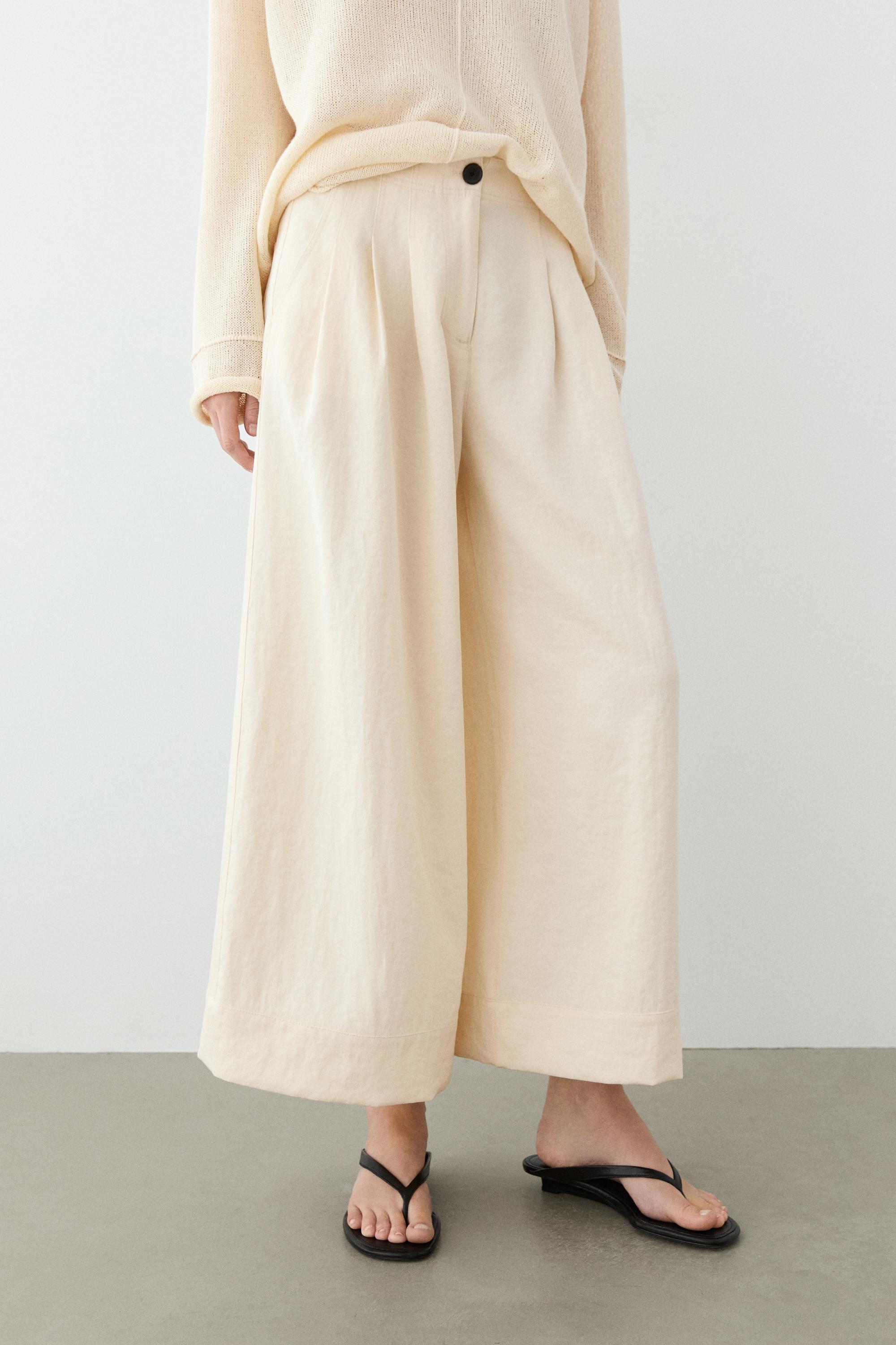 Wide-leg cropped pants — Ecru