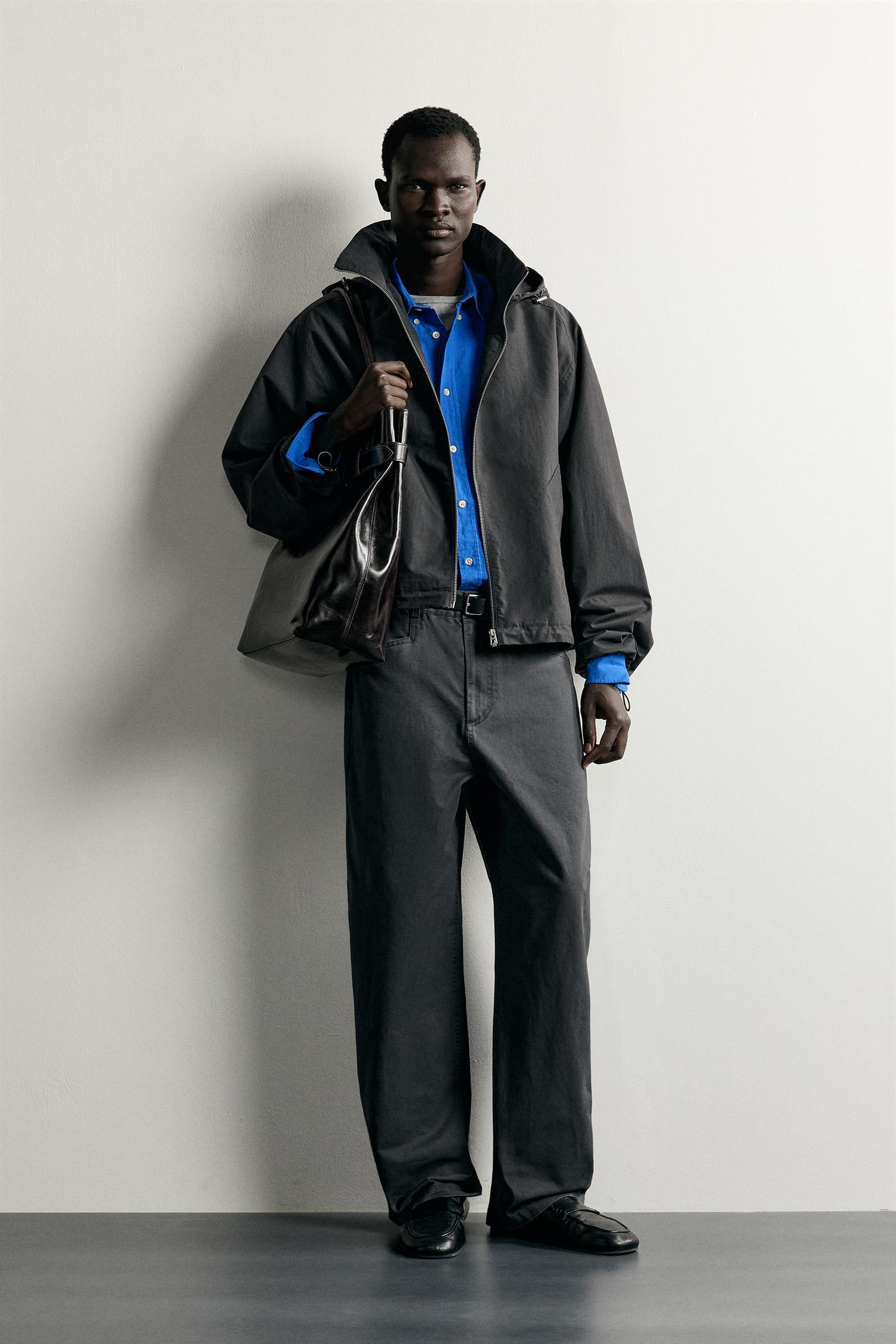 Мужские брюки Zara Washed Straight-Fit Chino, цвет: Серый — фото 1