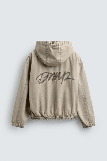 EMBROIDERED HOODED DENIM JACKET - Ecru / Brown by Zara - Image 8
