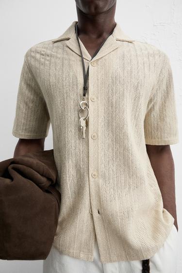 CHEMISE STRUCTURE OUVERTE À CHEVRONS - Beige clair de Zara - Image 5