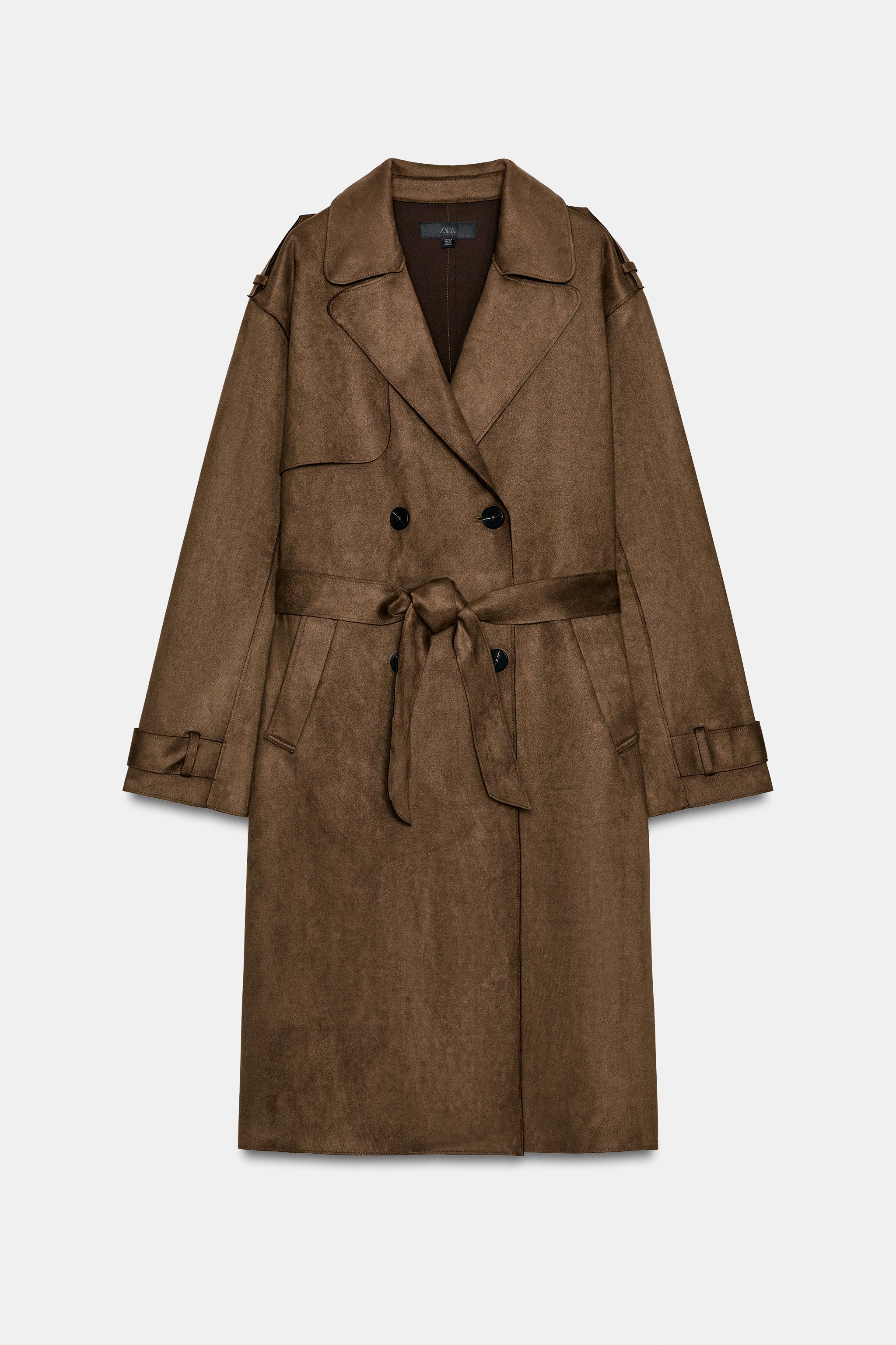 LONG SUEDE EFFECT BELTED TRENCH COAT