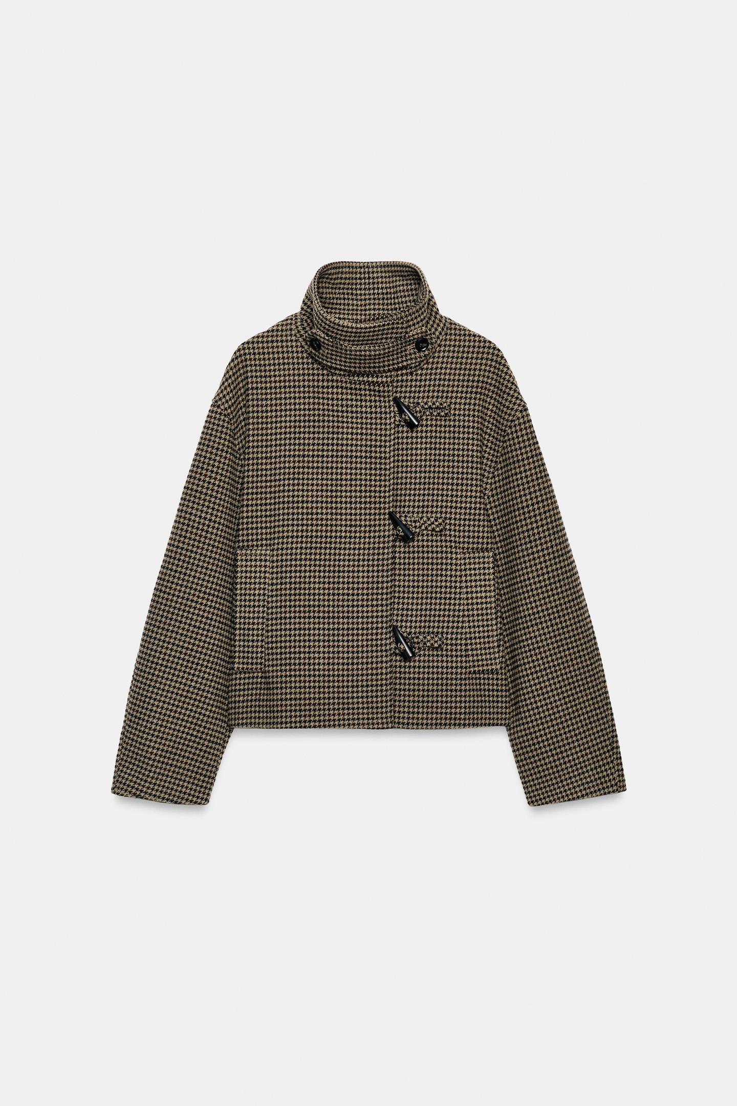 Женская куртка Zara Houndstooth Frog Fastening, цвет: Серый — фото 7