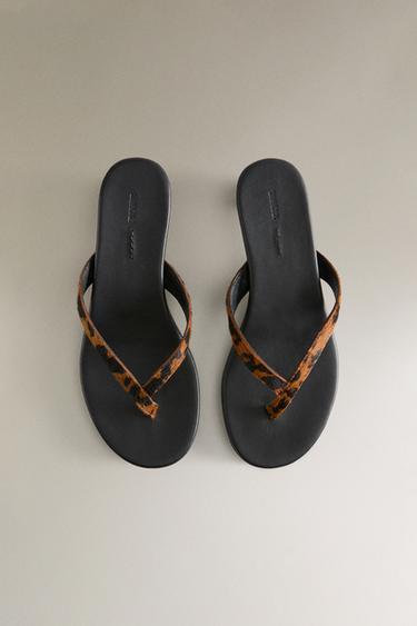 SANDALES CUIR TALON IMPRIMÉ ANIMAL - Noir de Zara - Image 2