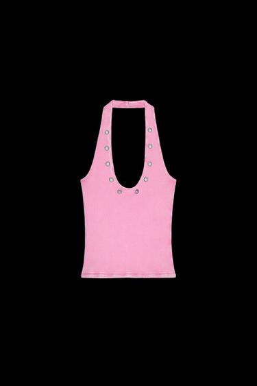 CAMISETA HALTER ARANDELAS - Rosa de Zara - Imagen 0