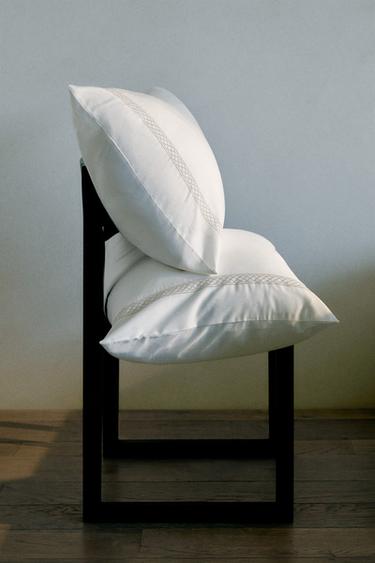 EMBROIDERED SATEEN PILLOWCASE - Brown / Taupe by Zara - Image 4