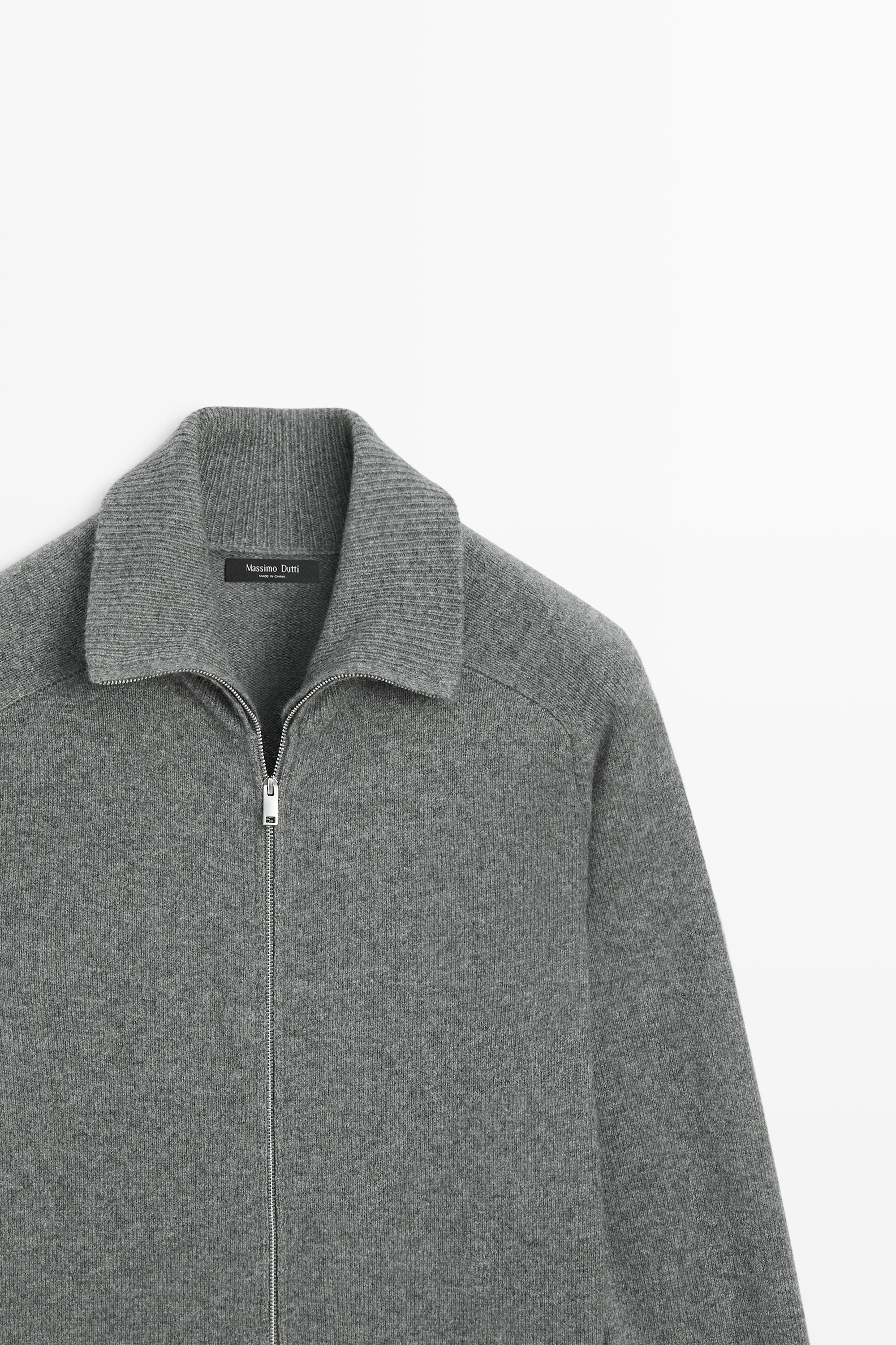 Wool blend zip-up knit cardigan