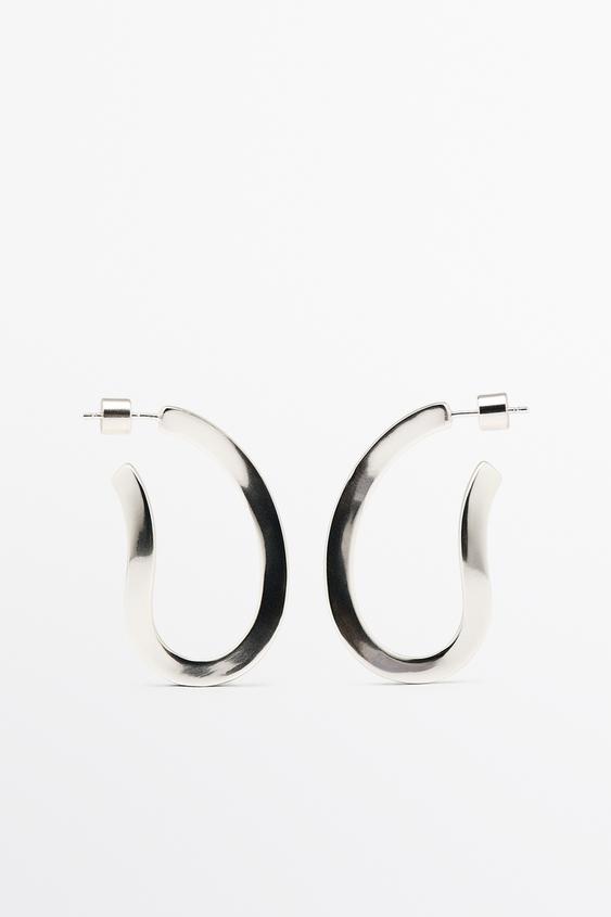 Zara Twisted oval hoop earrings - Silver - Image 0