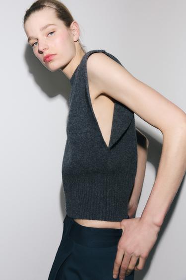 Zara 100% WOOL JUMPER VEST WITH ARMHOLE SLEEVES - Gray / Blue