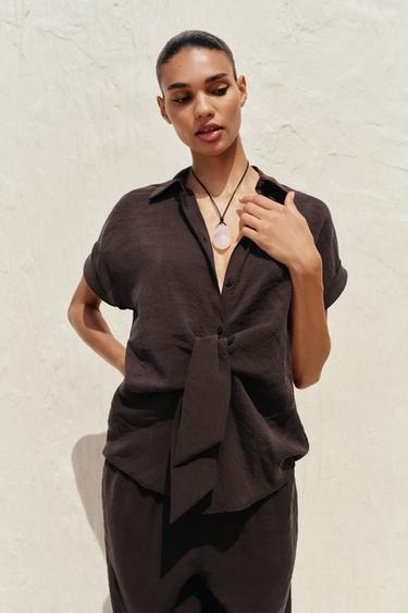 FRONT KNOT SHIRT - Brown by Zara