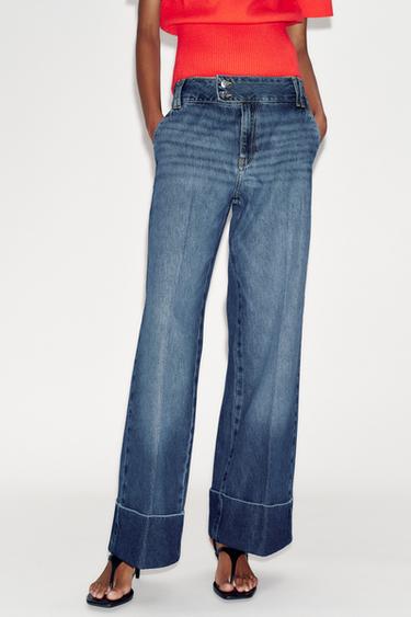 JEANS Z1975 STRAIGHT LOW-RISE TURN-UP HEMS - Blue by Zara