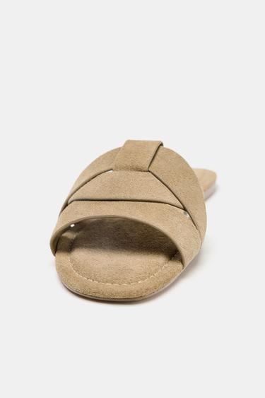 FLAT CRISS-CROSS SPLIT SUEDE SANDALS - Brown by Zara - Image 4
